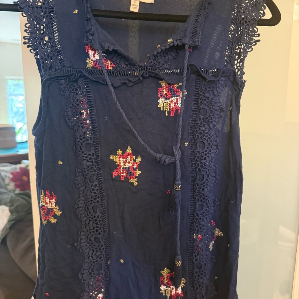 Blue Sky Navy Embroidered Lace Blouse